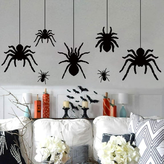 QTH Halloween Decorations, Extra Large Scary Spider Wall Decal Window Decor Party Supplies, 2 Sheet 51pcs