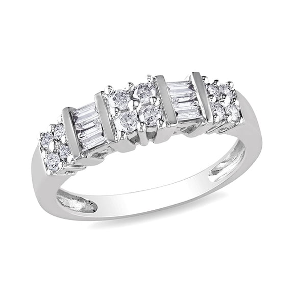 AMOUR 1/2 CT TW Baguette and Round Diamond Anniversary Ring In 10K White Gold
