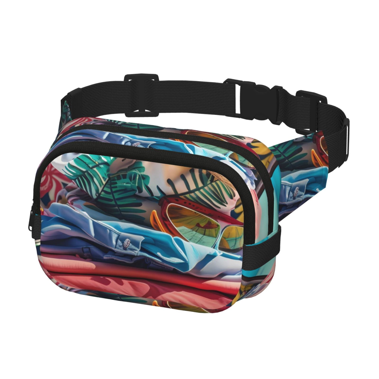 Picia Tropical Vacation Essentials Print Square Double-Layer Waist Bag Mini Adjustable Waist Belt Bag Exercise Running Travel Hiking