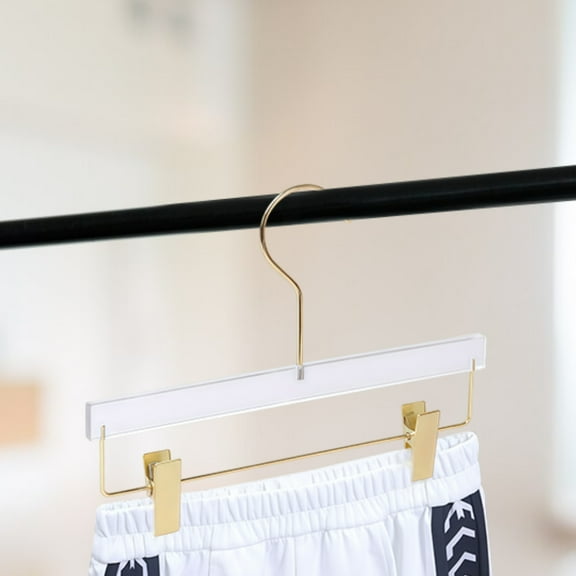 10 Pack Gold Acrylic Hangers with Clips, Adult Transparent Right Angle Hook, Space-Saving, Quality Design, Ideal for Pants and Clothes Organization