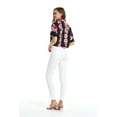 thumbnail image 5 of Women's Hawaiian Tie Front Crop Top Aloha Shirt in Pink Black Hibiscus Vine S, 5 of 5