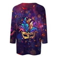 thumbnail image 4 of Cavosen Mardi Gras Ladies Blouses 3/4 Sleeve Carnival Shiny Mask Graphic Print Blouse Round Neck Party Festival Shirts Loose Fashion Holiday Tops Dressy Party Funny Tees XL, 4 of 5