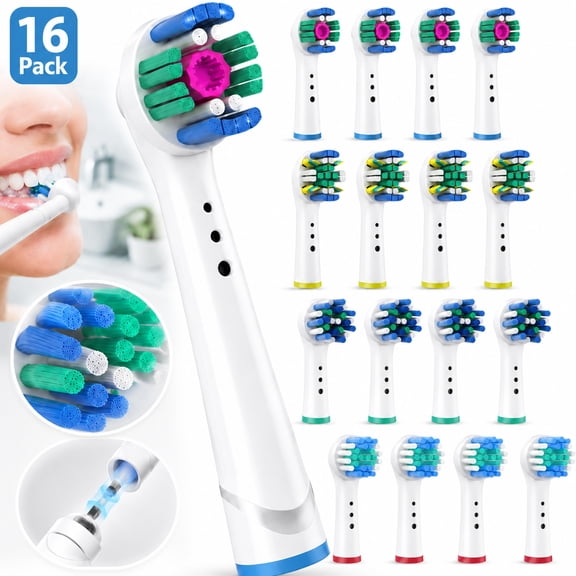 Rongsi Replacement Brush Heads for Oral B Compatible Electric Toothbrush Heads, Includes 4 Precision, 4 Floss, 4 Cross and 4 White - 16 Pack
