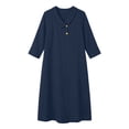 thumbnail image 4 of SETOOFF Cotton Linen Midi Shirt Dress Notched V Neck 3/4 Sleeve Button Decor Loose A‑Line Tunic Dress Casual Beach Vacation Daily Dress, 4 of 4