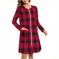 thumbnail image 4 of Womens Zipper Short Robe Christmas Buffalo Plaid Long Sleeve Bathrobes Sleepwear Soft Housecoat with Pockets Zip Up House Robes, 4 of 9
