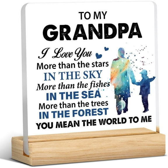 Grandpa Gift From Grandson Granddaughter, Best Papa Gift, to My Grandpa Acrylic Desk Plaque Sign Keepsake Gift for Papa Grandpa Grandfather (with Wooden Stand) 4x4 Inch