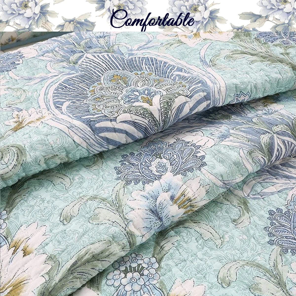 Cozy Line Jasmine Floral 3-piece Reversible Cotton Bedding Quilt Set, Queen