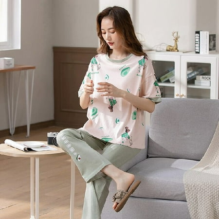 

DanceeMangoo New Womens Pajamas Set Spring Summer Night Home Suit Sleepwear Pirnt Pijamas Homepwear Long Pant Pyjamas Kawaii Pj Sets