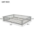 thumbnail image 3 of Queen Size Floor Bed, Solid Pine Wood Platform Bed Frame with Fence Guardrails & Door & Slats System, Multifunctional Floor Playpen Bed, Gray, 3 of 7