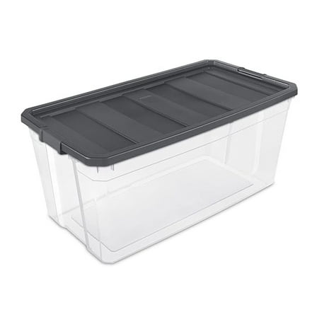 200 Quart Storage Bins, Clear Plastic Tote Containers with Latch Lid - Modular Stackable Organizer for Home, Garage, Closet - Durable Flat Grey Bins