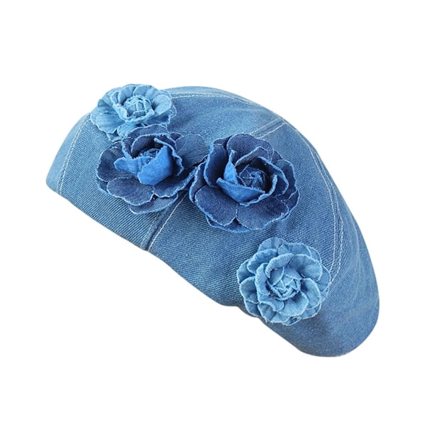 Boina para mujer, estilo vintage, de 56-58 cm, ideal para viajes, citas y vacaciones. Azul claro