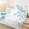 thumbnail image 3 of jejeloiu Watercolor Floral Twin Sheet Sets,Retro Flower Blossom Twin Fitted Sheet,White Cyan Flat Sheet For Teens,Breathable Home Decor,3-Piece, 3 of 7