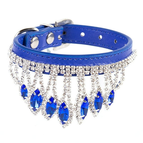 Zhuge 1 Pc Adjustable Bling PU Leather Dog Collar, Sparkling Necklace Decoration for Small Dogs- Blue XS Size