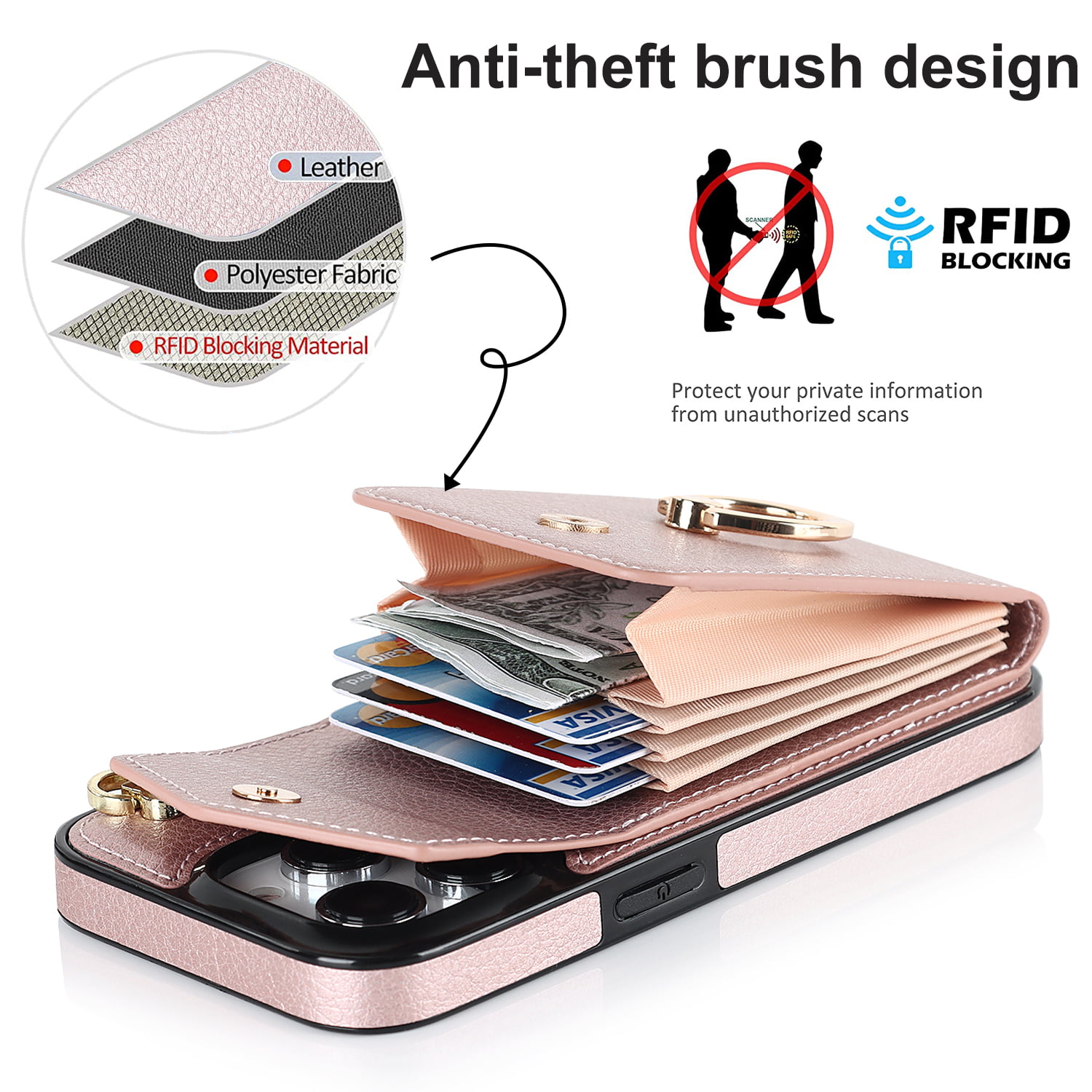 PAYERU Wallet Case Compatible with iPhone 14 Pro Max, Cute Light Luxury Bag Design, Purse Flip Card Pouch Cover Case with Handstrap Long Shoulder