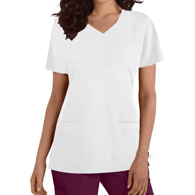Camisas Navideñas Para Mujer Moda de Manga Corta Con Cuello en V Tops Uniforme de Trabajo Estampado de Navidad Con Bolsillo Blusa Tops Odeerbi ODB202010