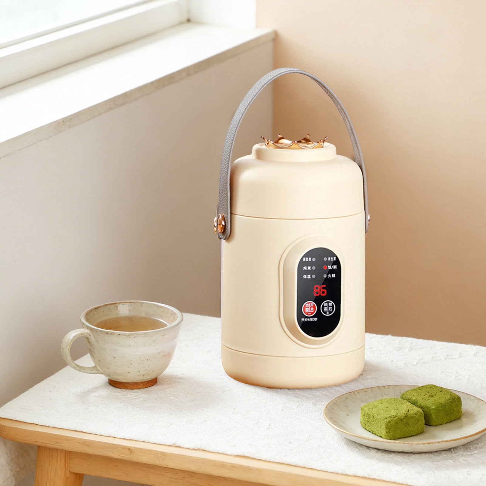 Eqslft Portable Electric Cooking Pot with Stew Function, Mini Multicooker With Ceramic Glaze Inner And Steamer,Travel Rice Cooker For Cooking Soup Rice Porridge