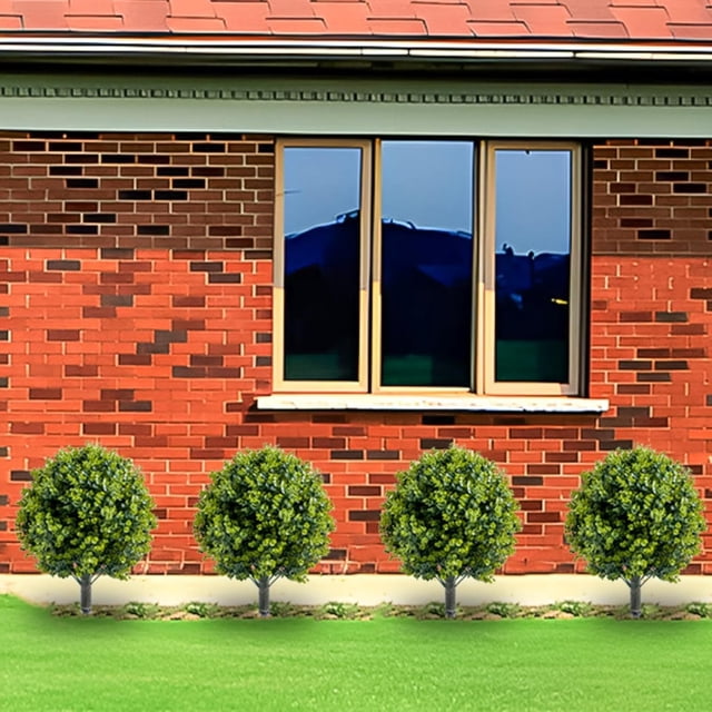 Set of 4 23-pulgada artificial eucalyptus trees con ground spike para indoor y outdoor use-fake topiary ball trees