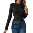 thumbnail image 2 of hotojiny Womens Going out Tops Fashion Hollow out Long Sleeve Workout Tops Stretch Ruched Crew Neck Slim Fitted Breathable T-Shirts, 2 of 6