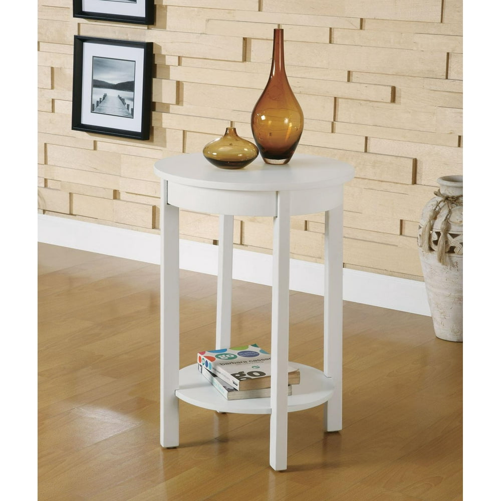 Coaster 900960 Round Accent End Table with Inlay Shelf, White - Walmart