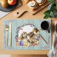 thumbnail image 2 of Easter Bunny Placemats Set of 4, Spring Easter Eggs Chick Floral Teal Wood Placemats for Dining Table, Place Mats for Kitchen Tabletop, Waterproof Wipeable Dining Table Mats Set, 2 of 9