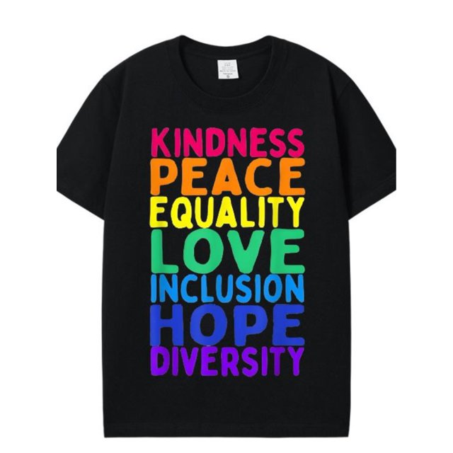 Merchandising de Masters 2025 - Camiseta de manga corta 100 % algodón con mensaje "Amabilidad, Paz, Igualdad, Inclusión, Diversidad, Derechos Humanos" para hombre y mujer - Conjuntos Y2k para hombre