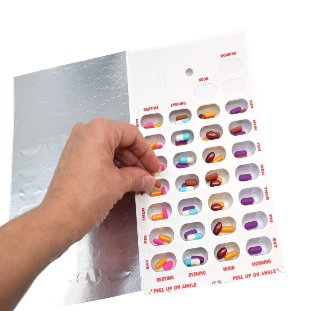 4 Time a Day Medication Blister Pack, Weekly Pill Organizer Cards, 100 Pack
