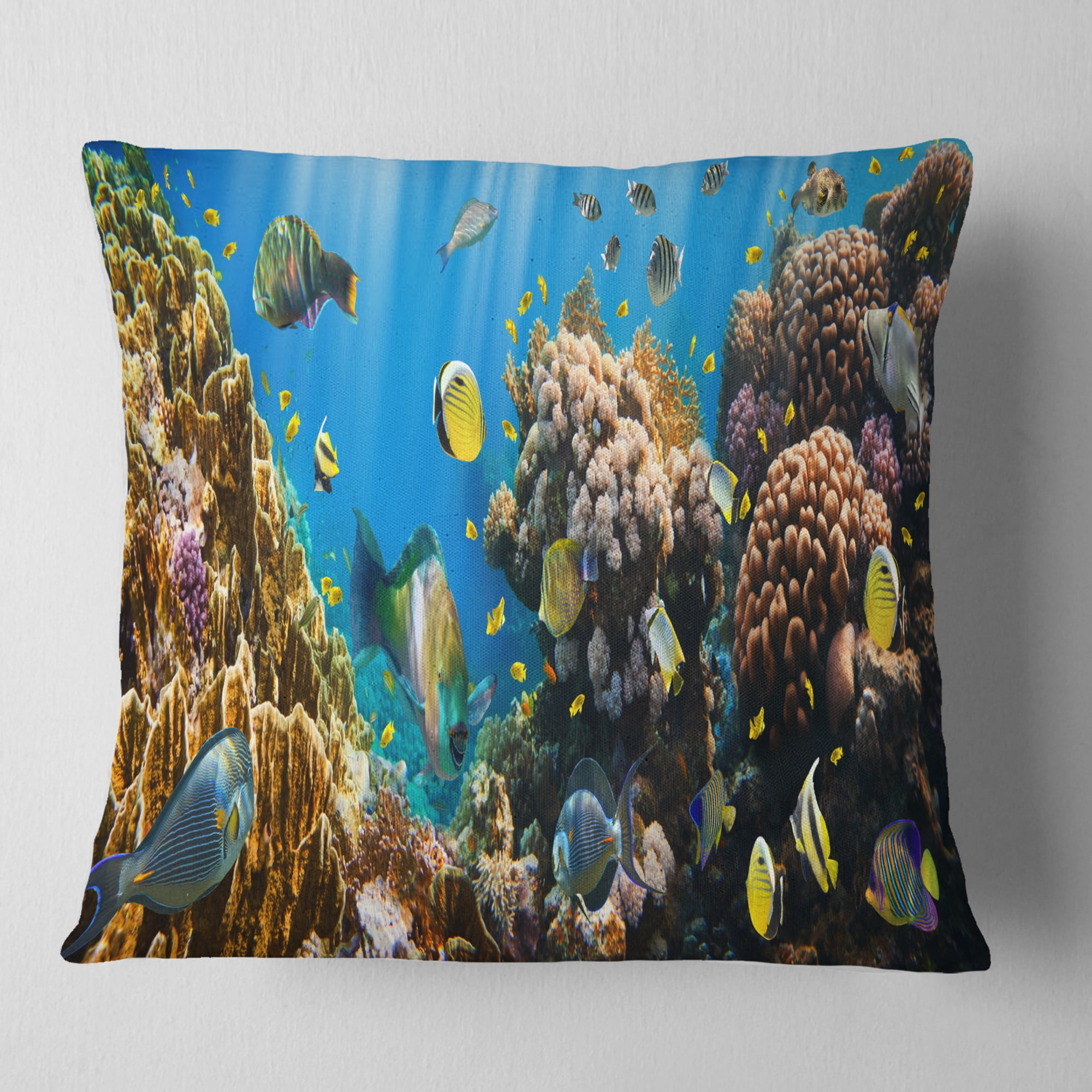 Designart Coral Colony Panorama - Photography Throw Pillow - 18x18
