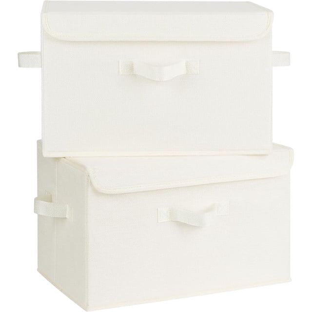 Cajas Almacenaje con Tapa, Paquete de 2 Cajas para Estantes, Cajas de Tela para Armario, Cajas Organizadoras con Tapa, Cajas Decorativas, Blanco