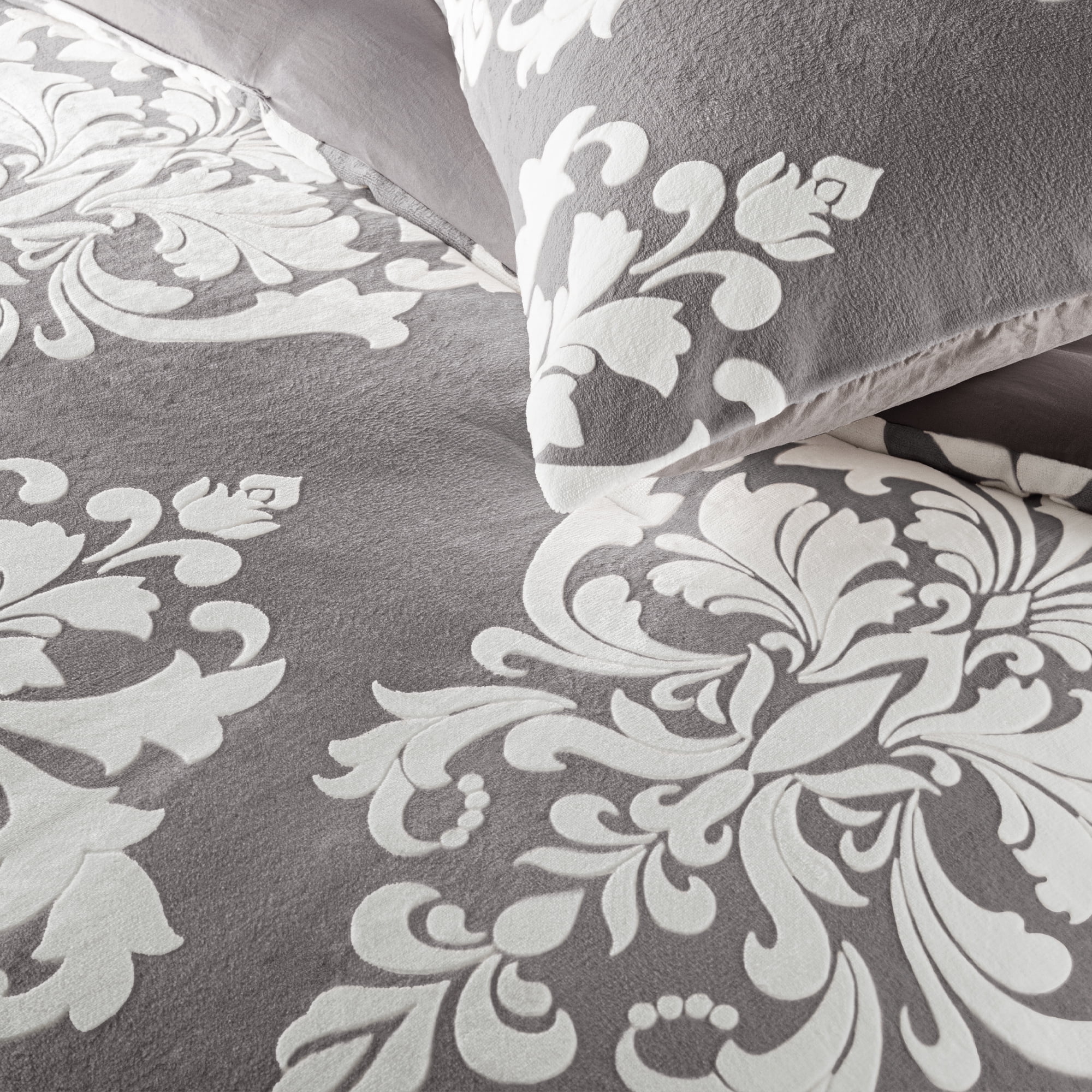 Exclusivo Mezcla Luxury Fuzzy Queen Comforter Set, 3 Pieces Boho Soft Warm Grey Comforters, Reversible Flannel Fluffy Bedding Comforter Sets for All Seasons