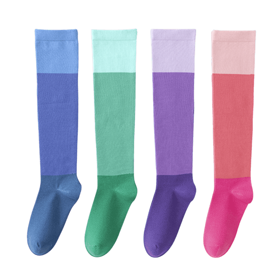 Compression Socks,Knee High Athletic Running Fitness Socks Colorblock for Women Girls 4 Pairs