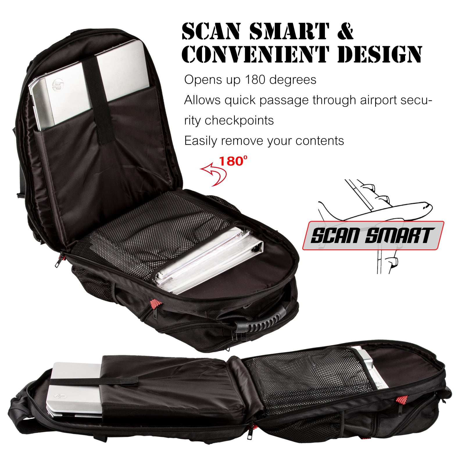 OPACK RFID-Safe Extra Large Unisex Travel Backpack, Black, TSA Friendly