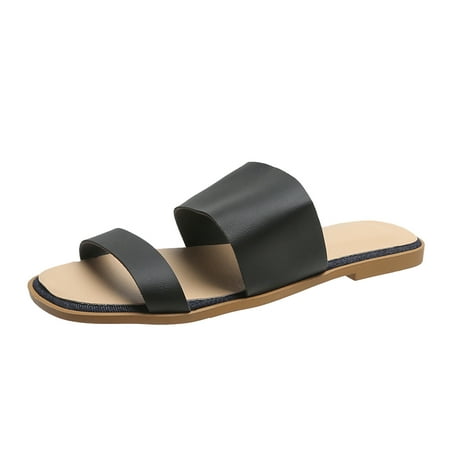 

Ladies Fashion Summer Solid Color Leather Versatile Casual Flat Slippers Brown Wedge Sandals for Women Size 12 Women s Sandals Size 10 Arch Support