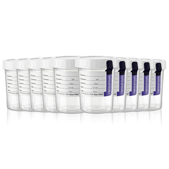 One Step Urine Sample Cups, 4 Oz 10 Pack Specimen Cups Used for Collecting Samples that are Ready for Testing, Tight Screw on Lid that is Leak-Resistant