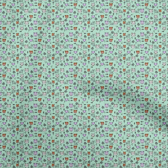 oneOone Polyester Spandex Light Mint Green Fabric Kids Animal Quilting Supplies Print Sewing Fabric By The Yard 56 Inch Wide