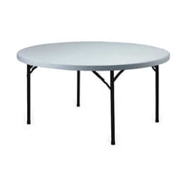 Round Folding Table, 60" dia. W, 30" H, Blow Molded Polypropylene Top, White