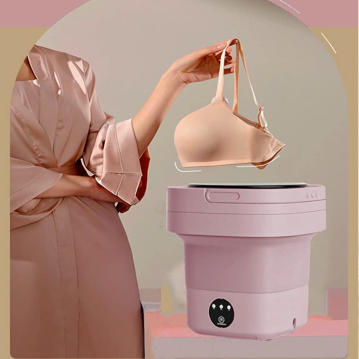 Portable Washing Machine, Foldable Mini Washer with Drain Basket, 3 Modes Deep Cleaning - 6.5L High Capacity for Lingerie, Personal, Baby, Delicates Cleaning(Pink)