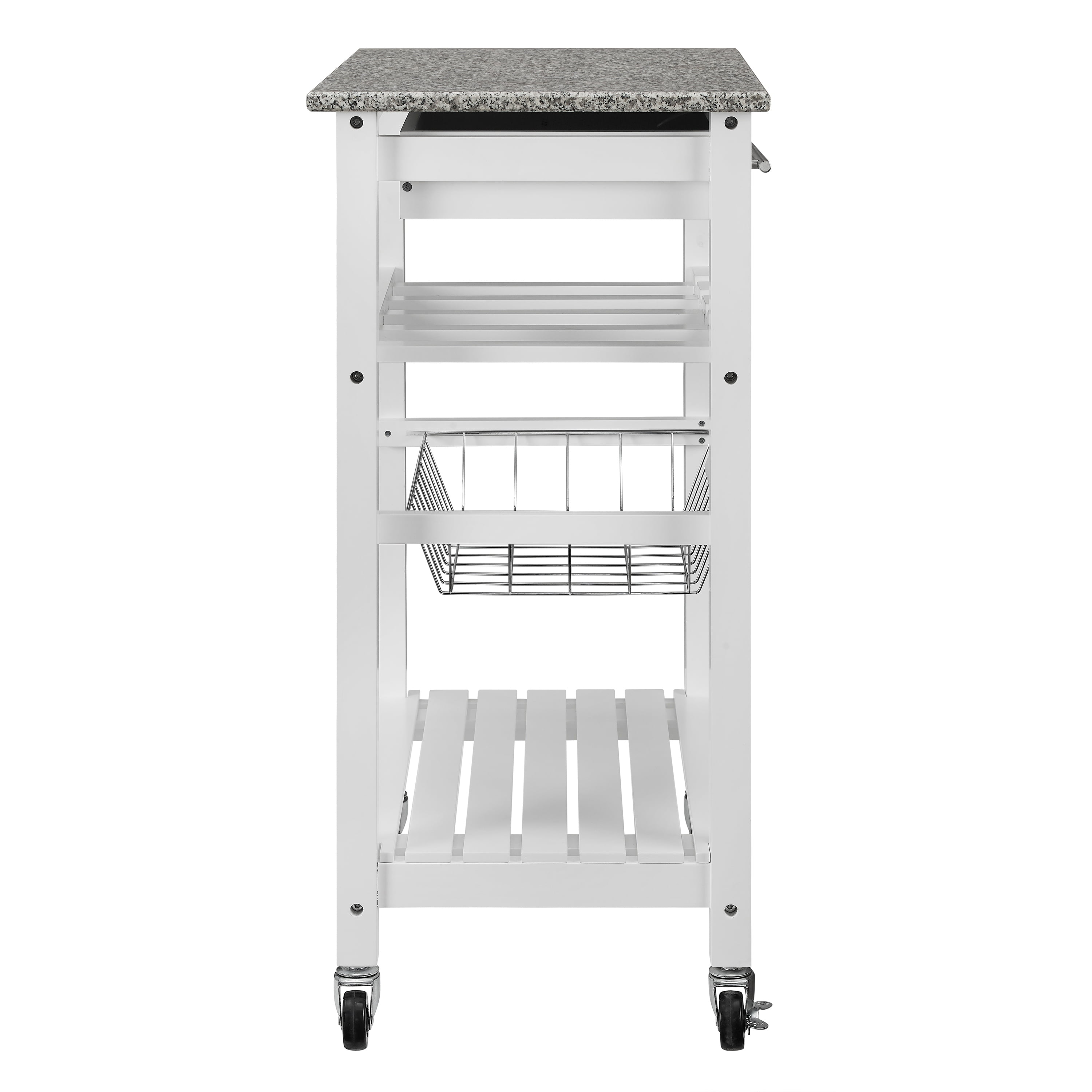 Linon Neyrey Mobile Kitchen Island, White Finish with Gray and White Speckled Granite Top