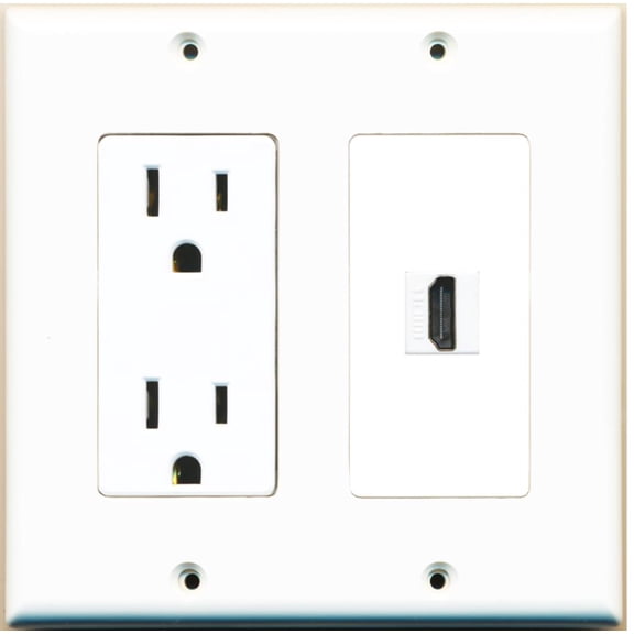 RiteAV - 15 Amp Power Outlet and 1 Port HDMI Decorative Type Wall Plate - White