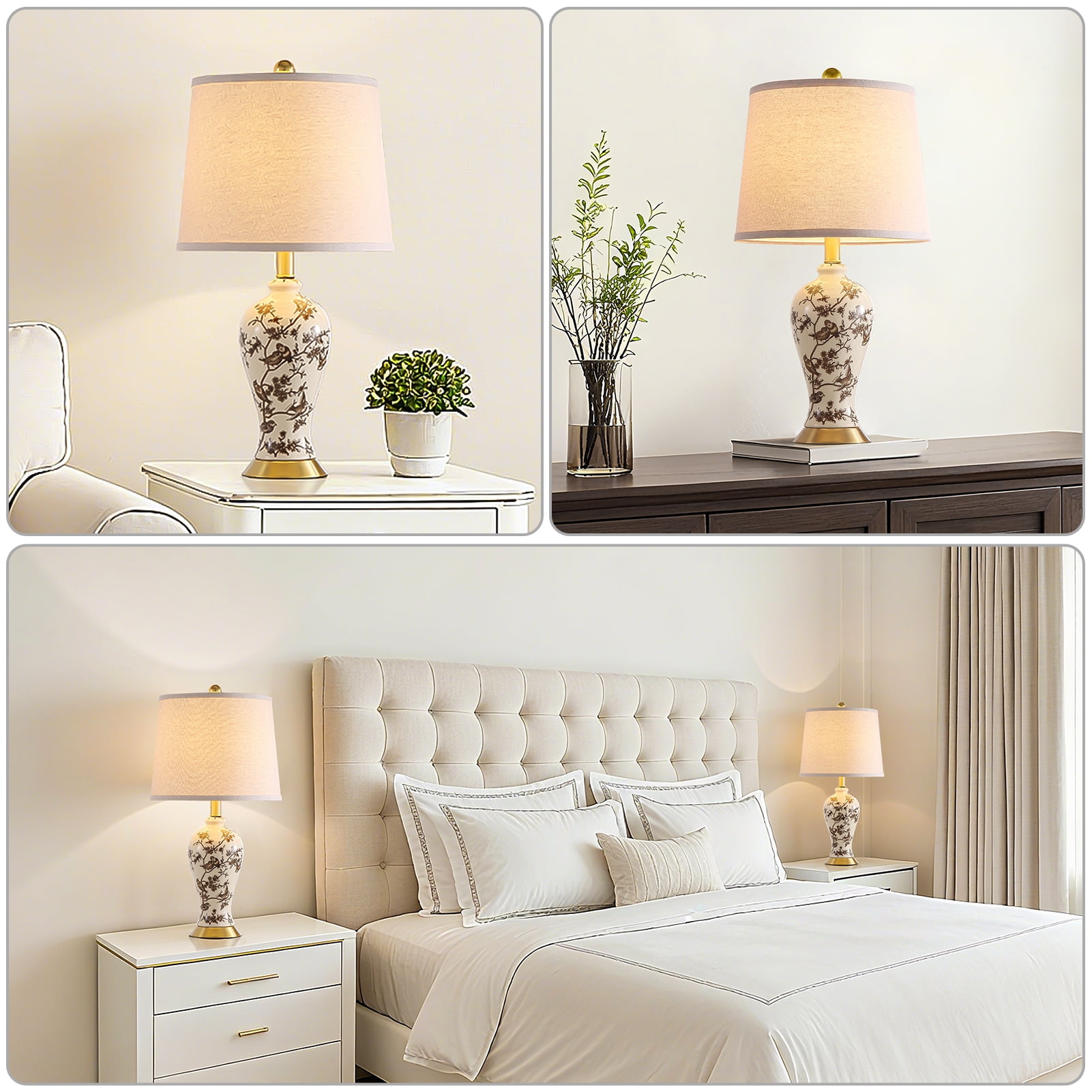 JUJUYUYOP  24"Classic Chinese-Style Ceramic Table Lamps Set of 2, Suitable for Bedside Tables, Living Rooms, and Entryways (Bulb Included)