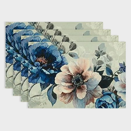 

Pratyus Flowers Linen Table Mats Set of 4 for Birthday Parties and Christmas Restaurants Home Decoration 18x12in