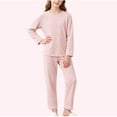 thumbnail image 2 of xaoyunyn Girls 2 Piece Basic Homewear Outfits Casual Solid Color Round Neck Long Sleeve Top and Pant Set 7-15 Years, 2 of 6
