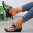 thumbnail image 3 of Sandales Compensées à Fleurs pour Femmes 2025 Boho Colorées en Cuir à Bout Ouvert Plateforme à Talon Haut à Enfiler Pantoufles de Robe, 3 of 7