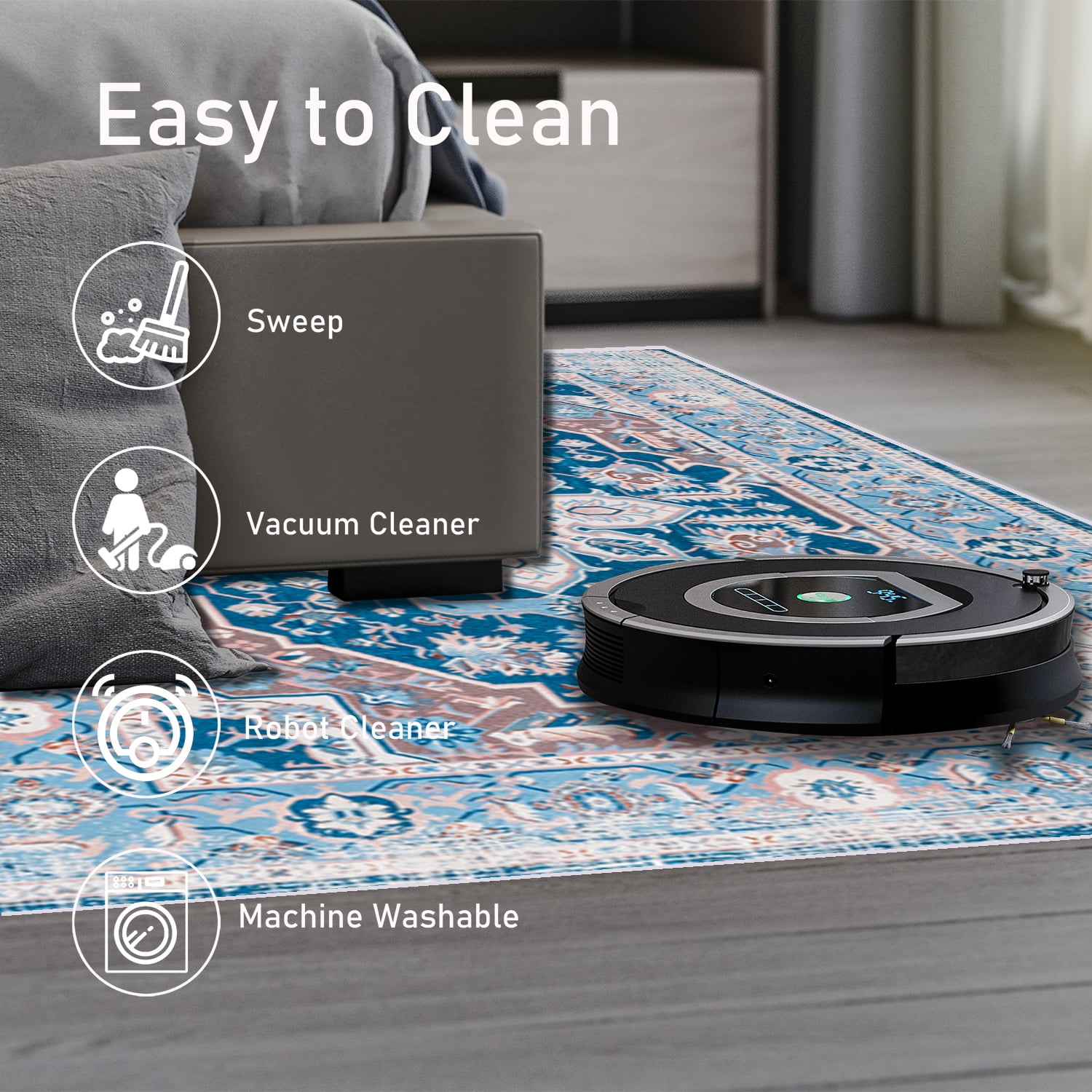 Yoneston 5' x 7' Vintage Bohemia Area Rug Machine Washable Bedroom Rug Soft Non-Slip with Printed Kitchen Mat for Living Room Playroom Dining Room Decoration, Dark Blue