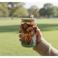 thumbnail image 3 of Iced Coffee Cup with Lid and Silicone Boot 500 mL Stained Glass Highlands Cattle Design Glass Tumbler, 3 of 9