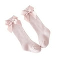 thumbnail image 2 of POINTERTECK Little Girls Stockings  Plain Color/Patchwork Side Bow-Knot Midi Tube Socks  Breathable Elastic Knee-Length Socks, 2 of 9