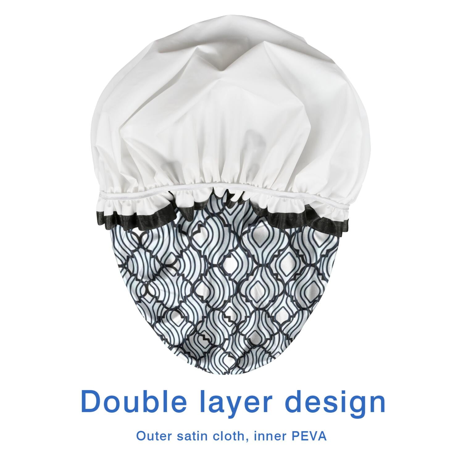 Shower Caps,Blue and White Intricate Pattern Waterproof Shower Cap for Women 4 Pieces,Double Reusable Hair Cover for Shower PEVA Elastic Stretch Hem