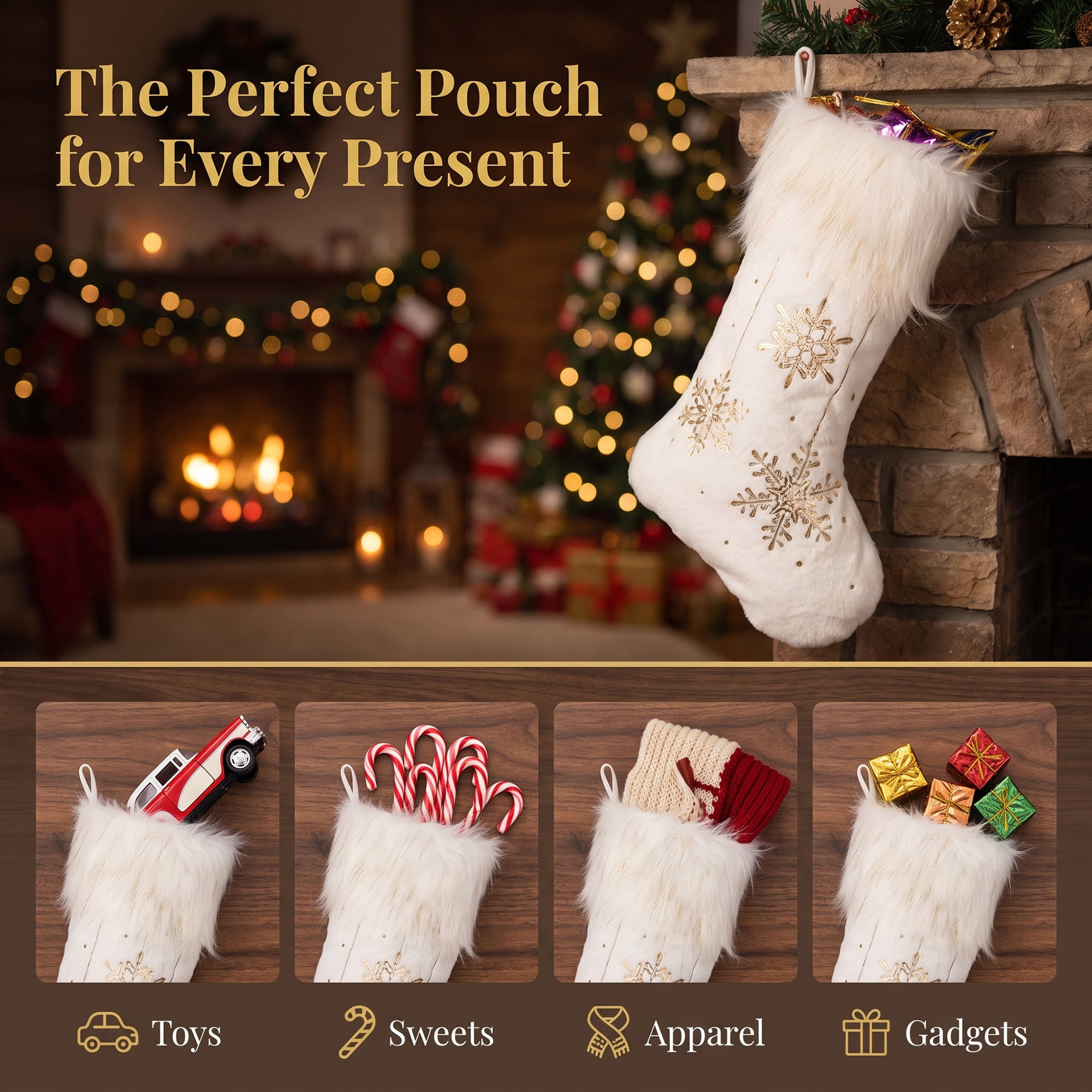 Unique Bargains Foil Christmas Stocking Double Layer Metallic Crystal Sock Snowflake 16"