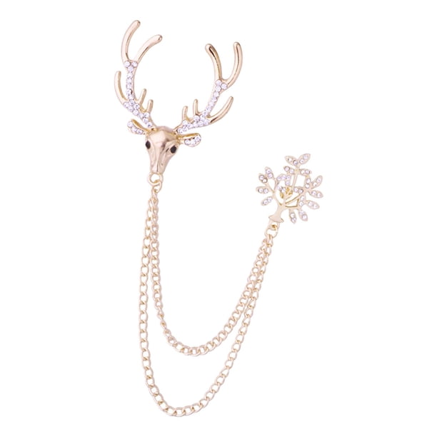 Alfileres de reno de alce navideño, alfiler de Navidad para boda, alfiler de ciervo con diamantes de imitación para fiesta oro Yuyangstore Broche de reno