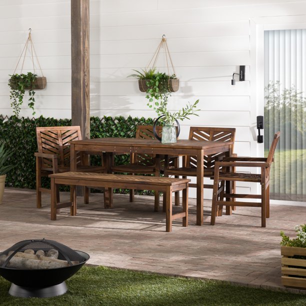 Manor Park 6Piece Chevron Outdoor Patio Dining Set Dark Brown