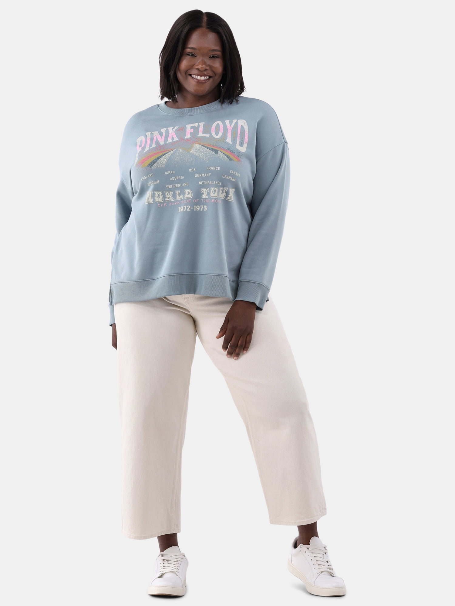 Terra & Sky Women's Plus Size Pink Floyd Graphic Sweatshirt with Long Sleeves, Sizes 0X-5X